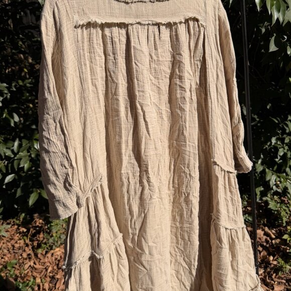 Paper Lace Beige Ruffle Tunic with Pockets L | Boho Layering Top - Picture 2 of 4